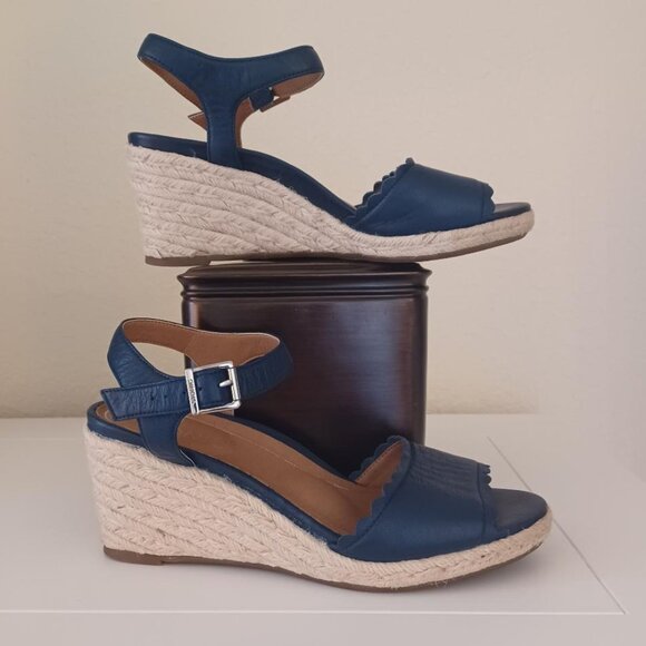 LIKE NEW! Vionic Tulum "Stephany" Blue Wedge Espadrille Sandals Size 7 - Picture 4 of 9